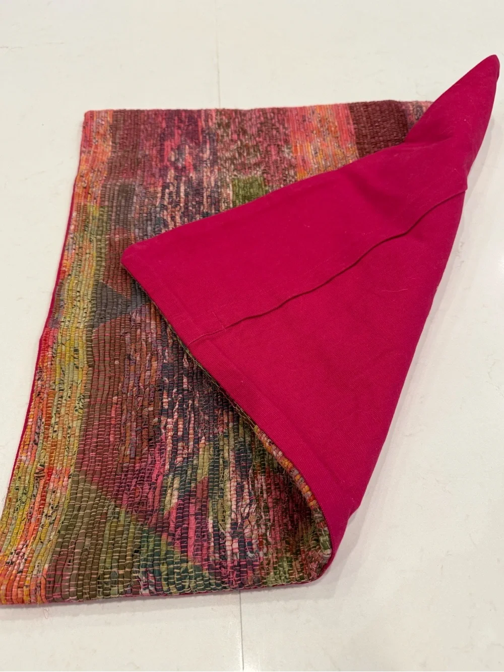 Handwoven Multicolor Textile pillow cover- Pink, Green, Yellow
